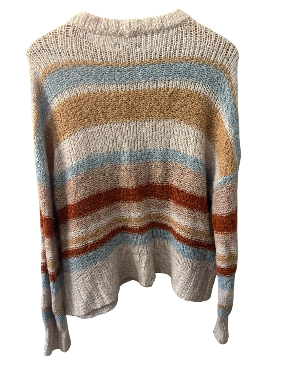 American Eagle Sweater Womens Size XL Cream Stripe Crewneck Sweater - Picture 2 of 6